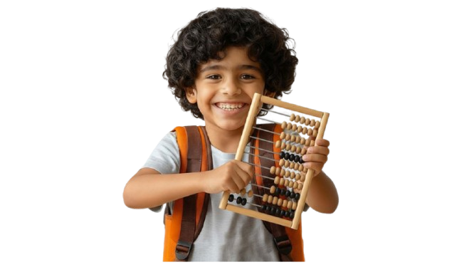 Child holding an abacus