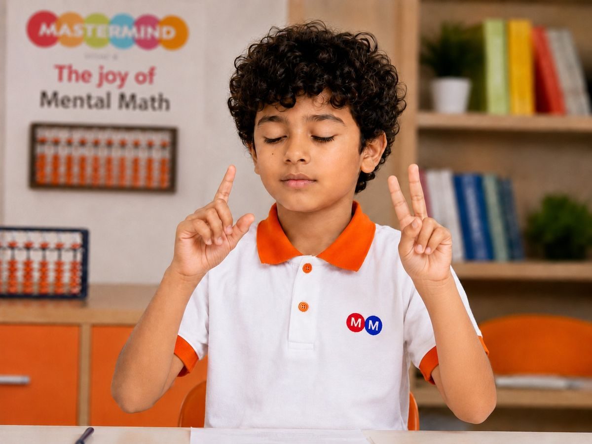 Mastermind Abacus student doing mental maths with his eyes closed